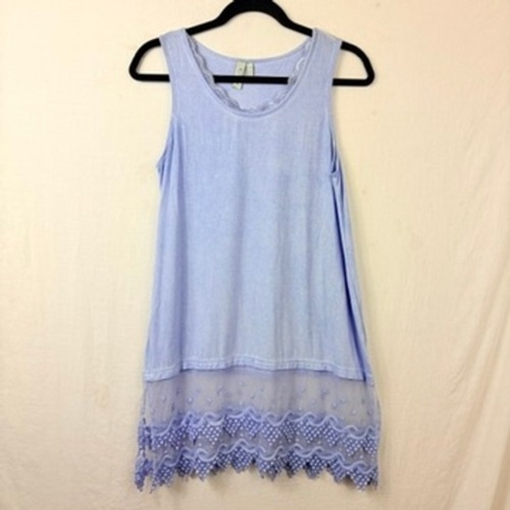 Sahalie Mini Slip Dress Lace Trim Sz Medium‎ Periwinkle Fairy Slip Mesh Ethereal
